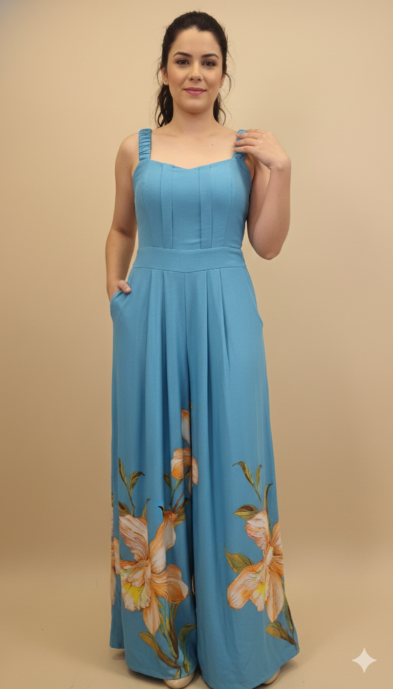 MACACÃO AZUL PANTALONA BARRA FLORIDA